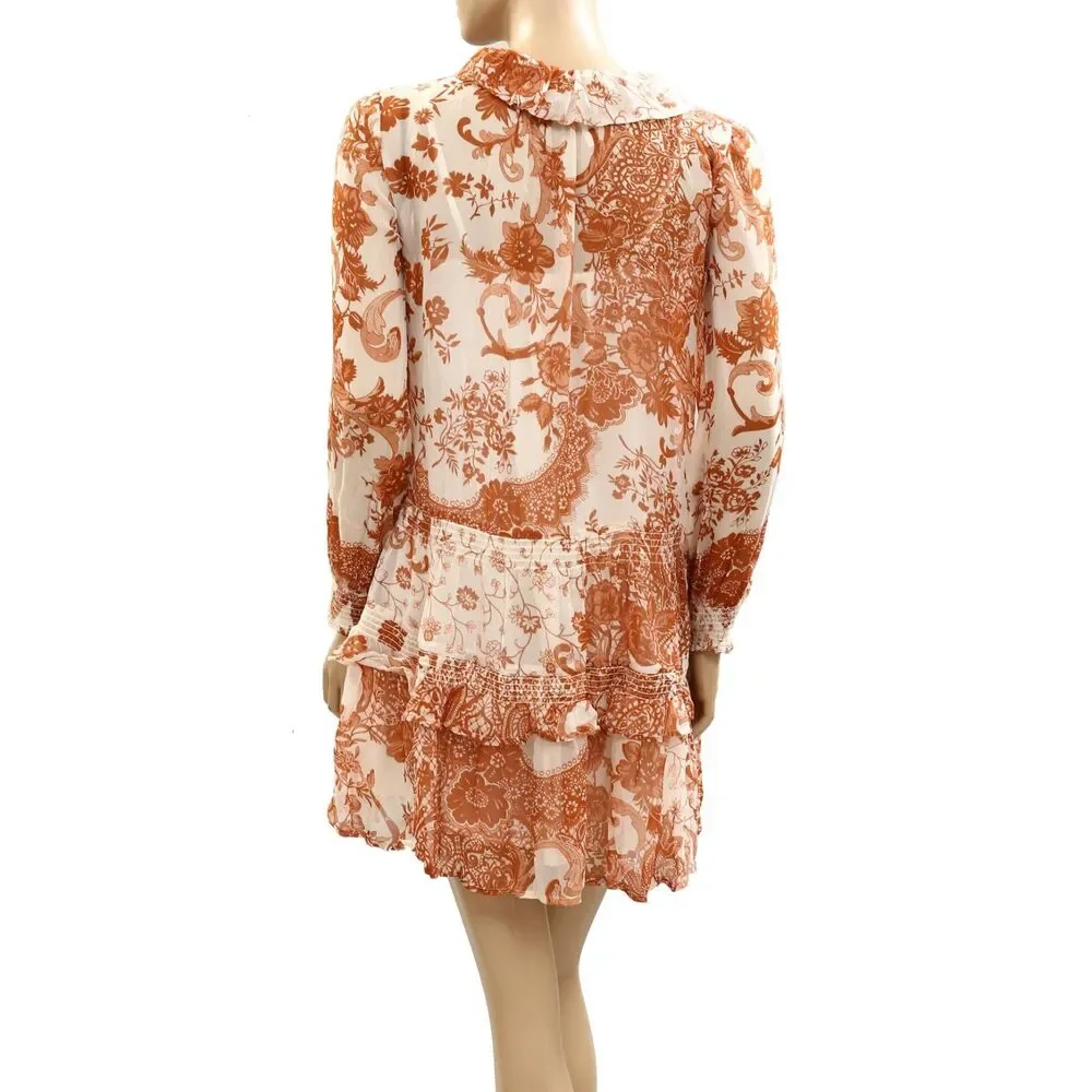 Anthropologie The Marais Printed Chiffon Mini Dress Floral Ruffle XXS 285882